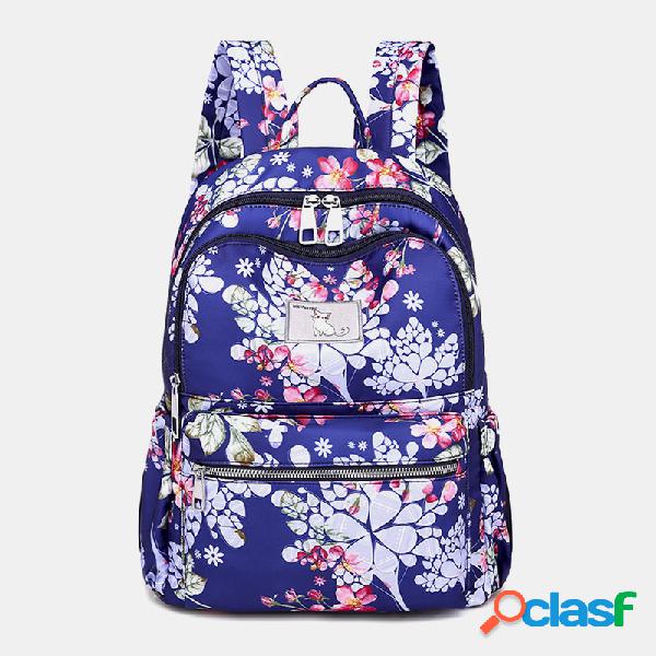 Mulheres Nylon Waterproof Floral Casual School Backpack