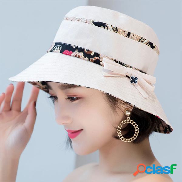 Mulheres Verão Algodão Bucket Hat Com Padrão de Flor