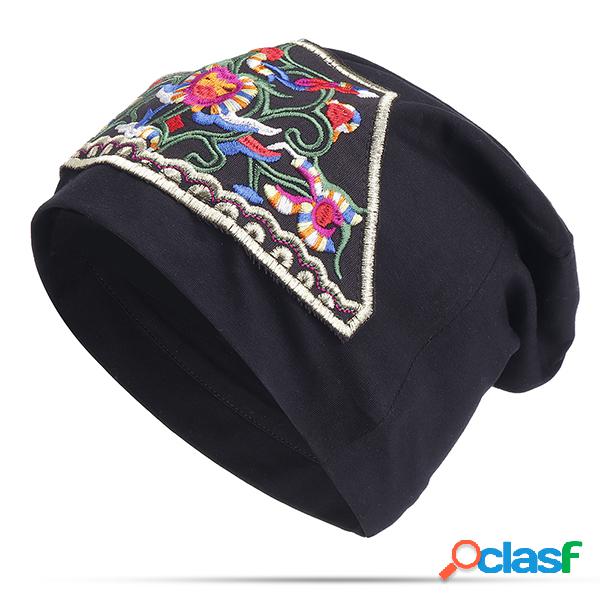 Mulheres Vintage Bordados étnicos Flores Black Beanie Hat