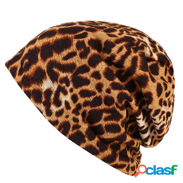 Mulheres Winter Beanie Hat Cap Leopard Hat Casaco térmico