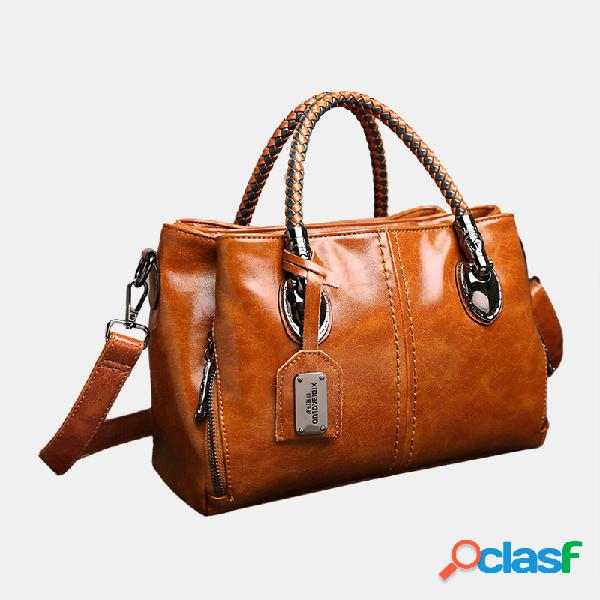 Mulheres bolsa vintage Óleo couro de cera três camadas