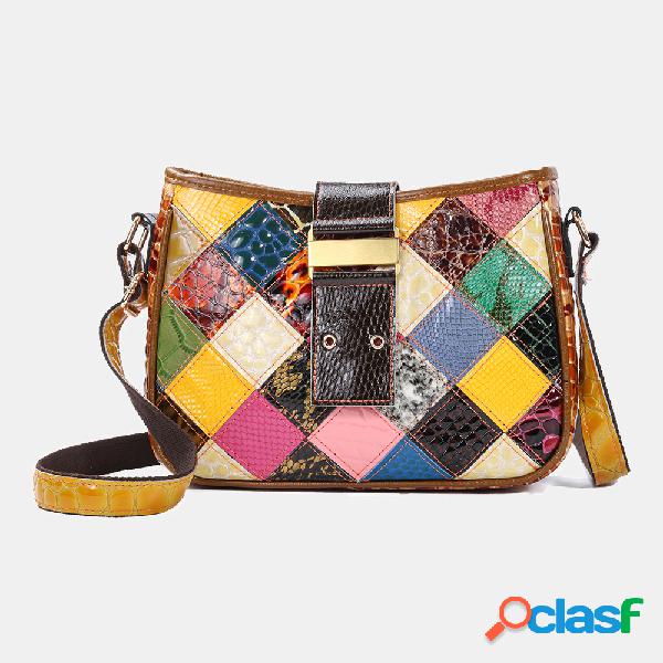Mulheres casuais Couro Genuíno bolsas patchwork crossbody