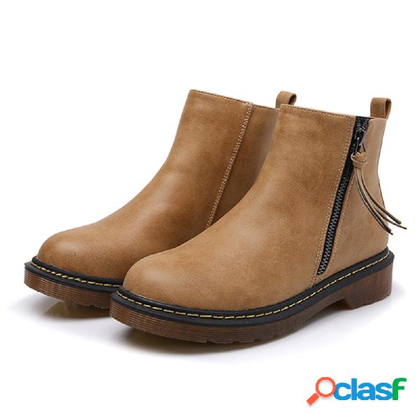 Mulheres cor sólida costura Zipper tornozelo rodada botas