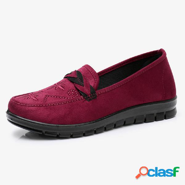 Mulheres flores bordados raso wearable preguiçoso slip on