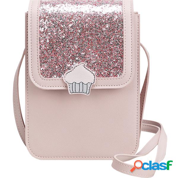 Mulheres lantejoulas lazer bonito crossbody Bolsa telefone