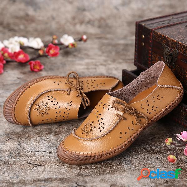 Mulheres vaca dividir couro bowknot respirável Soft