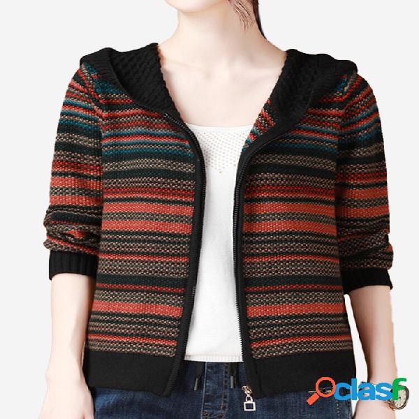 Multicolor Stripe Patchwork Casaco Casual de manga comprida