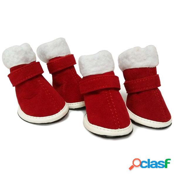 Natal Dog Red Boots Winter Warm Plush Pet Shoes Botas