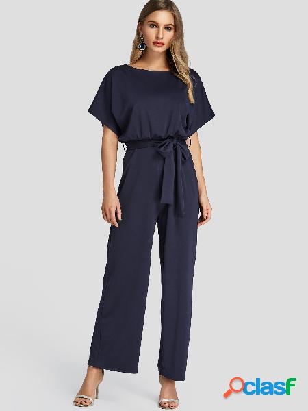 Navy High-Waisted Wide Leg Jumpsuit with Belt