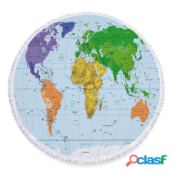 O mapa do mundo imprimiu a grande esteira redonda Microfiber