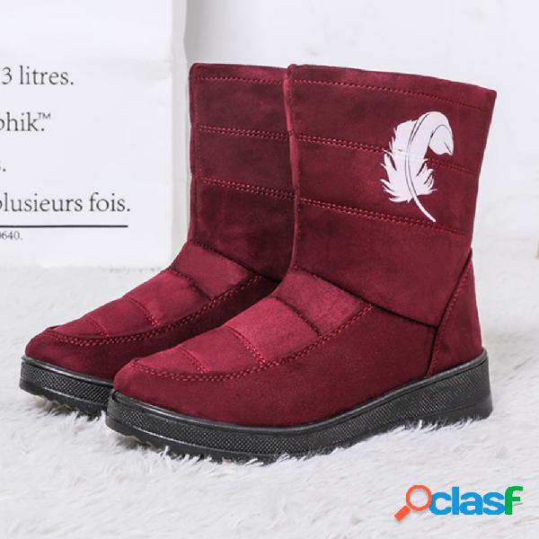 Padrão de penas Forro quente Comfy Soft Sole Mid-calf Botas