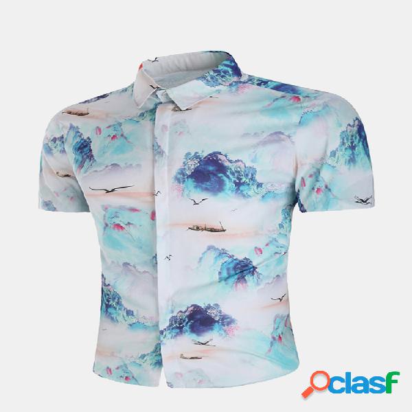 Paisagem de verão que imprime camisas de algodão magras