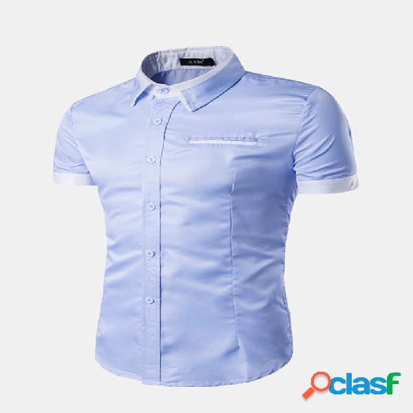 Patchwork elegante cor sólida Designer de camisas curtas