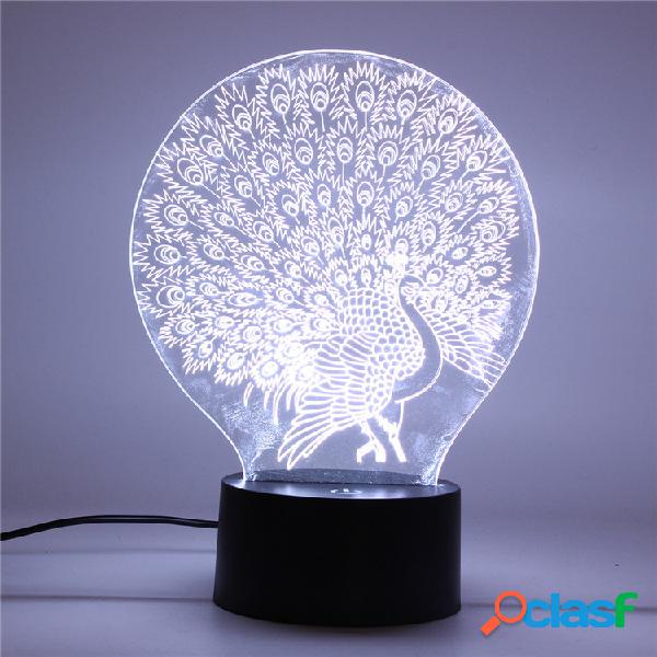 Peacock 3D Acrylic LED Night Light 7 Cor Touch Desk Lamp