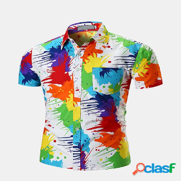 Peito bolso tinta Splash Praia camisas havaianas casuais