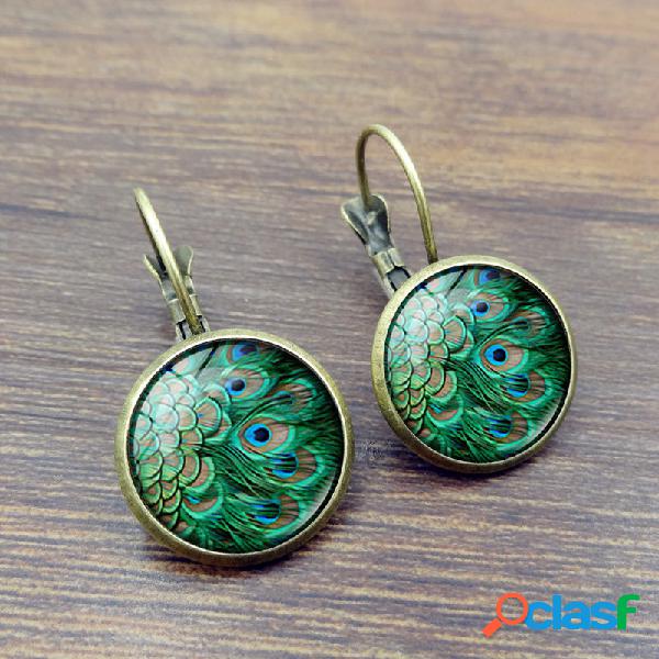 Penas De Pavão Do Vintage Padrão Brincos Bohemian Bronze