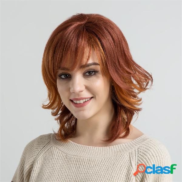 Peruca De Cabelo Curto Humano Real Curto Vermelho Laranja