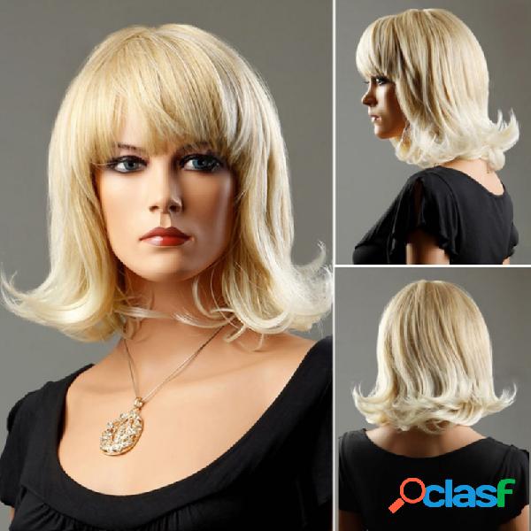 Perucas sintéticas Light Blonde Full Bangs comprimento