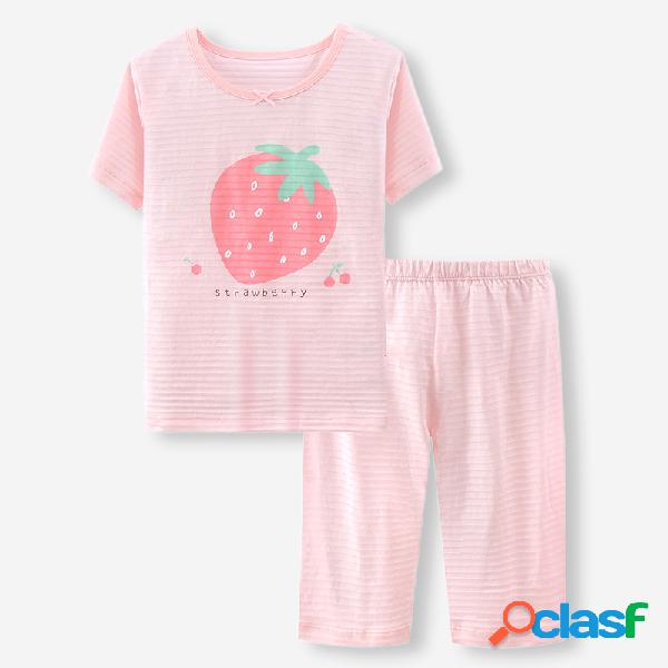 Pijama de algodão de manga curta casual Soft de morango