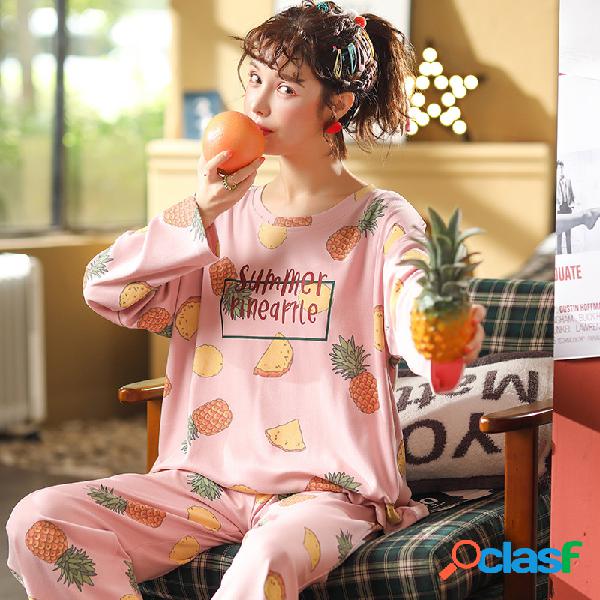 Pijama de algodão de mangas compridas para mulher