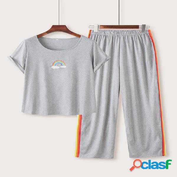 Pijama de impressão arco-íris conjunto Loungewear de