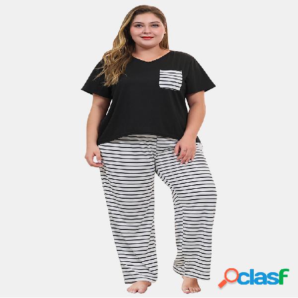 Pijama às riscas Conjunto Loungewear de tamanho Plus