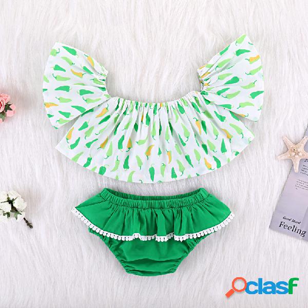 Pimenta verde bebê meninas roupas de verão conjunto 2pcs