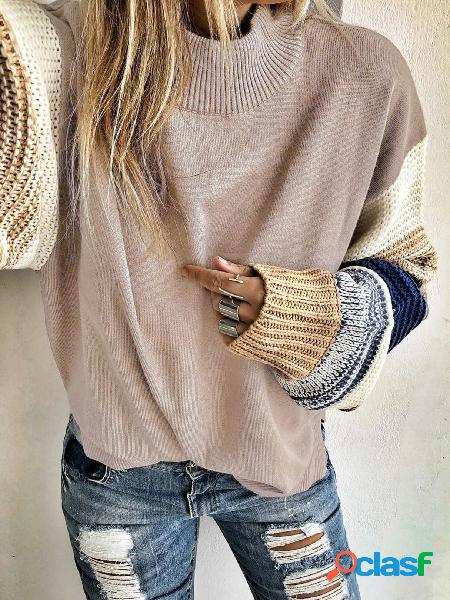 Pink Color Block Round Neck Long Sleeves Sweater