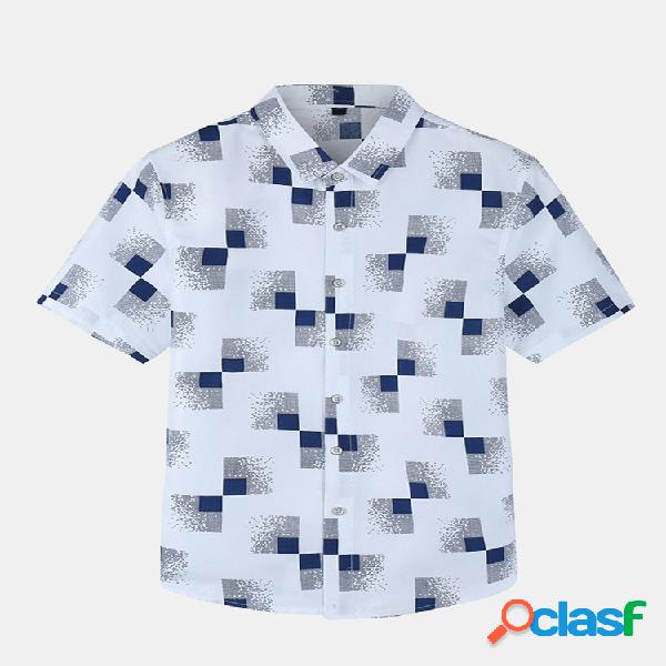 Plus Camisas de manga curta xadrez de impressão de tamanho