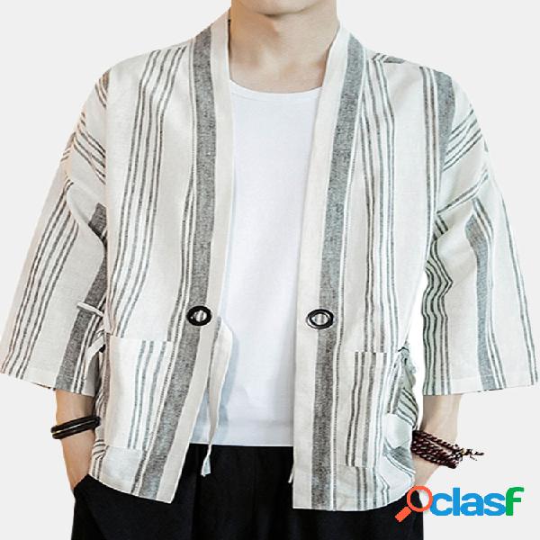 Plus Tamanho Estilo Chinês Meia Manga Grandes Bolsos