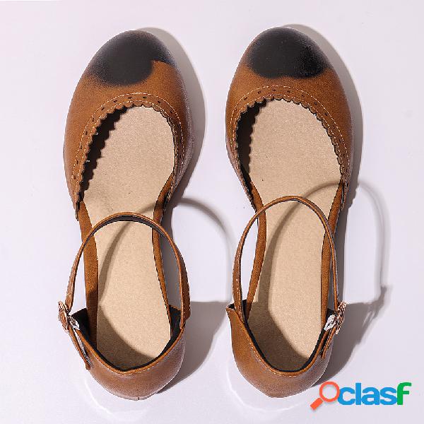 Plus Tamanho Mulheres Retro Fechado Toe Fivela Chunky