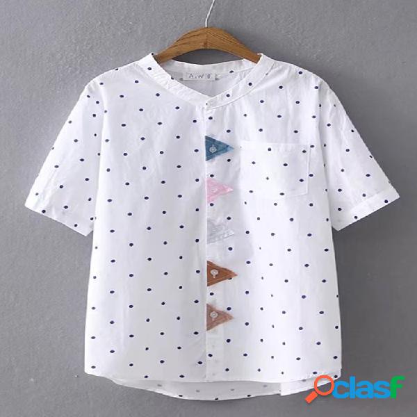 Polka Dot Print Triangle Patchwork Camisas de manga curta