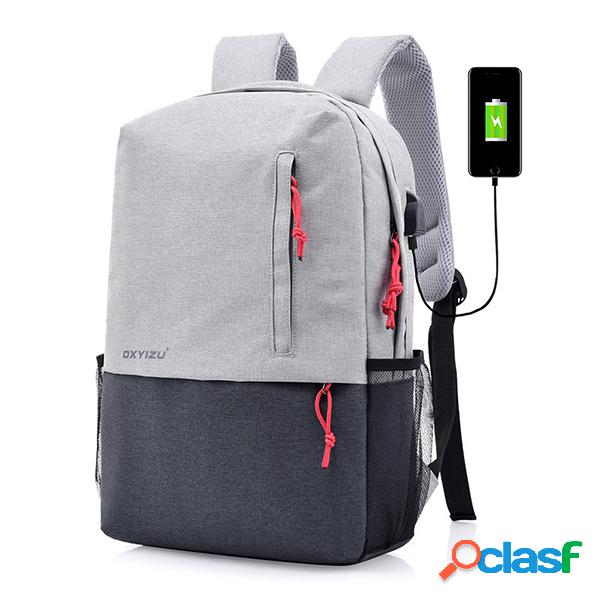 Polyester USB Charging 16 polegadas Laptop Bag Mochila para