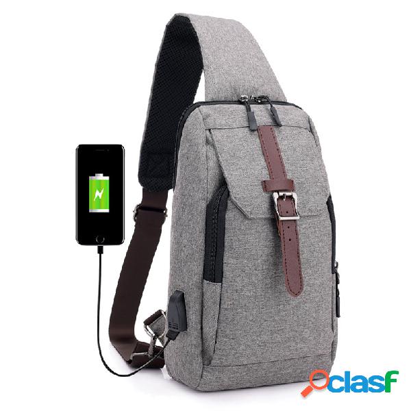 Porta de Carregamento USB Business Casual Sling Bag Saco
