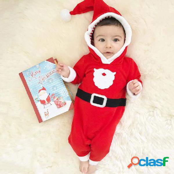 Pouco santa bebê unisex com capuz natal cosplay romper para