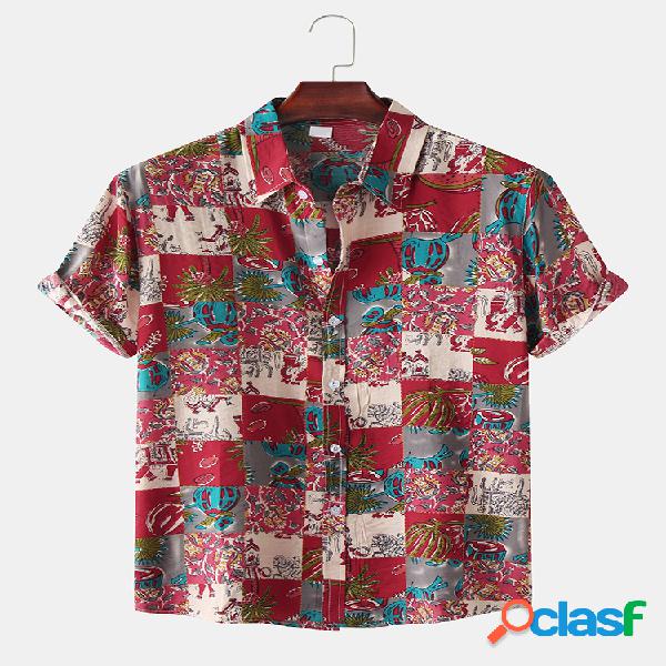 Praia Wear Abstract Padrão Print Cool Men Camisas de manga