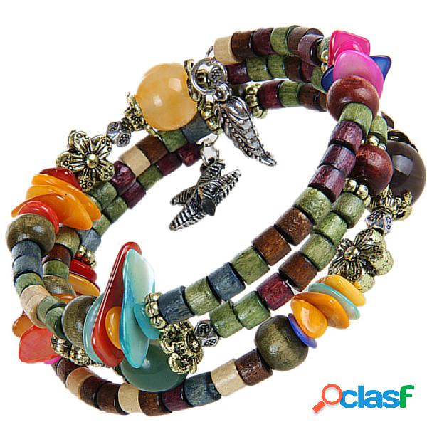 Pulseira Boêmica Tibetana Multicamada Longa Gotas de