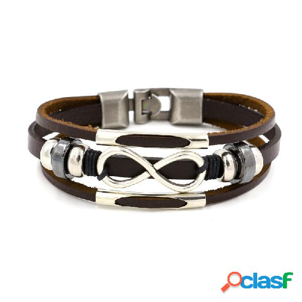 Pulseira Casual À Moda De Multicamadas Infinito De Couro