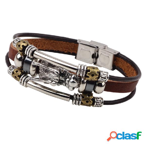 Pulseira Encantadora Masculina Multicamada De Couro de