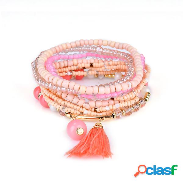 Pulseira de Bohemian na moda Multilayer Tassel Beads