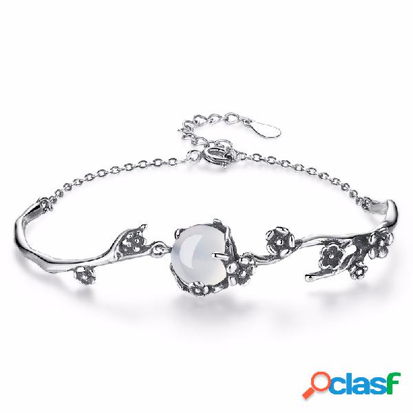 Pulseira de S925 Prata Ouro Branco De Flor Elegante