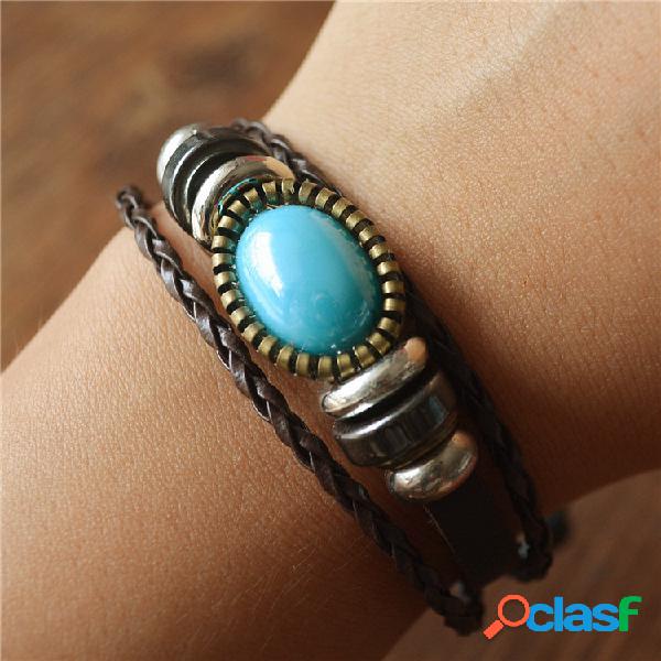 Pulseira de várias camadas de couro com miçangas vintage