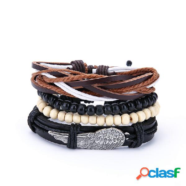 Punk Mens Multilayer Pulseiras De Couro Do Vintage Trançado