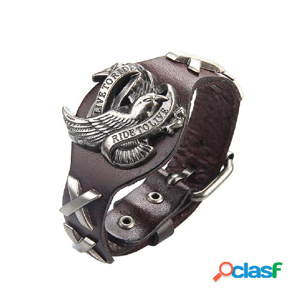 Punk Unisex Eagle Genuine Leather Wrap Charm Wristband