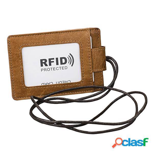 RFID Couro Genuíno 4 Card Slot Neck Bolsa Bolsa Vintage