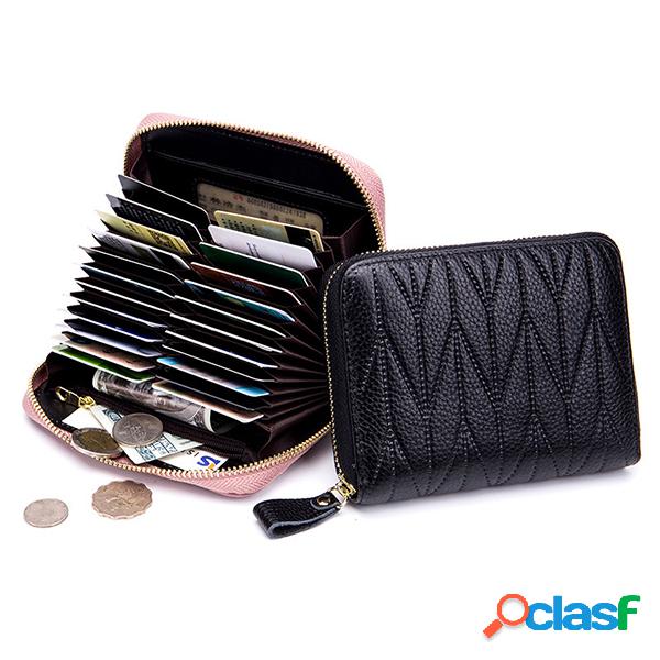 RFID Mulheres Couro Genuíno 24 Card Slot Wallet Stitching