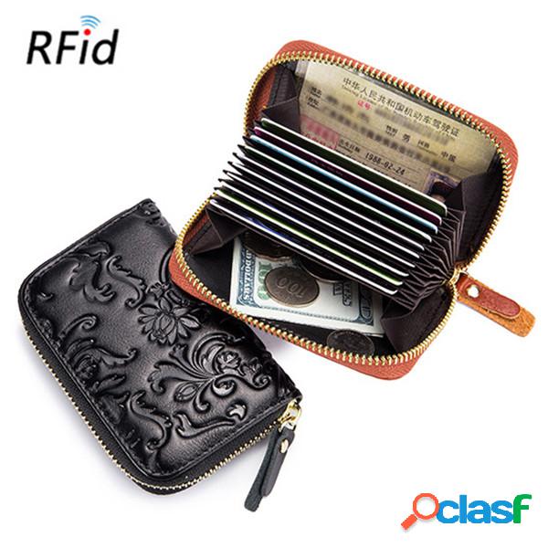 RFID Mulheres Couro Genuíno Floral Oil Wax 10 Card Slot