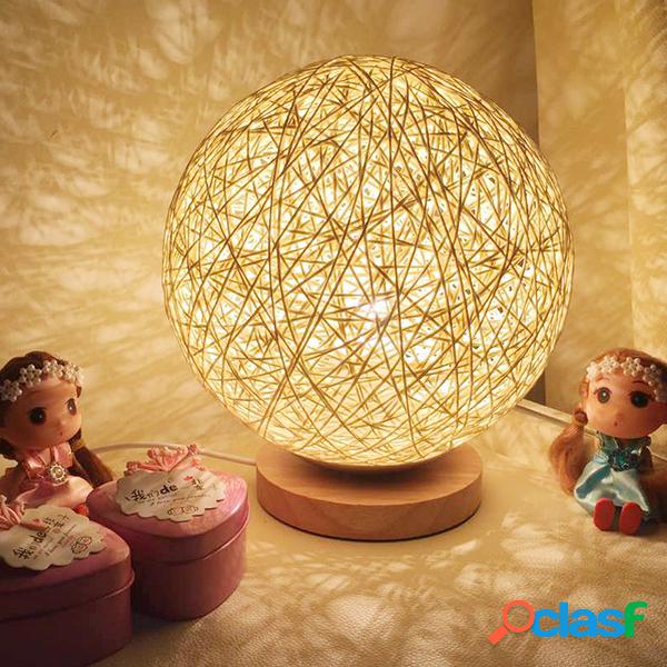 Rattan Ball Night Light Table lâmpada de cabeceira Bedroom