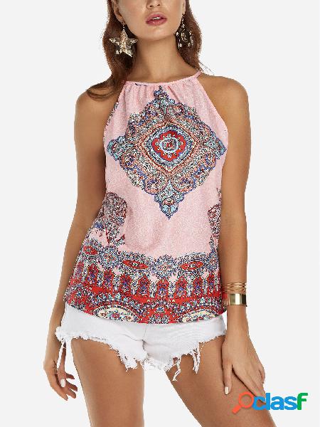 Red Summer Tribal Print Halter Camis