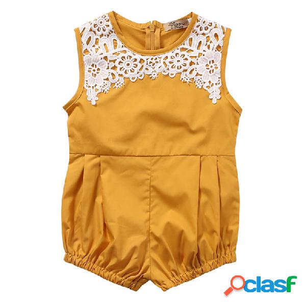 Rendas flor bebê menina verão sem mangas romper para 0-24m